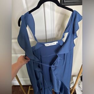 Fame and Partners Blue Ruffled Midi Dress